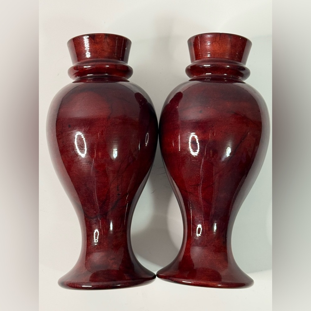 Vintage Heavy Italian Red  Marble Candleholders